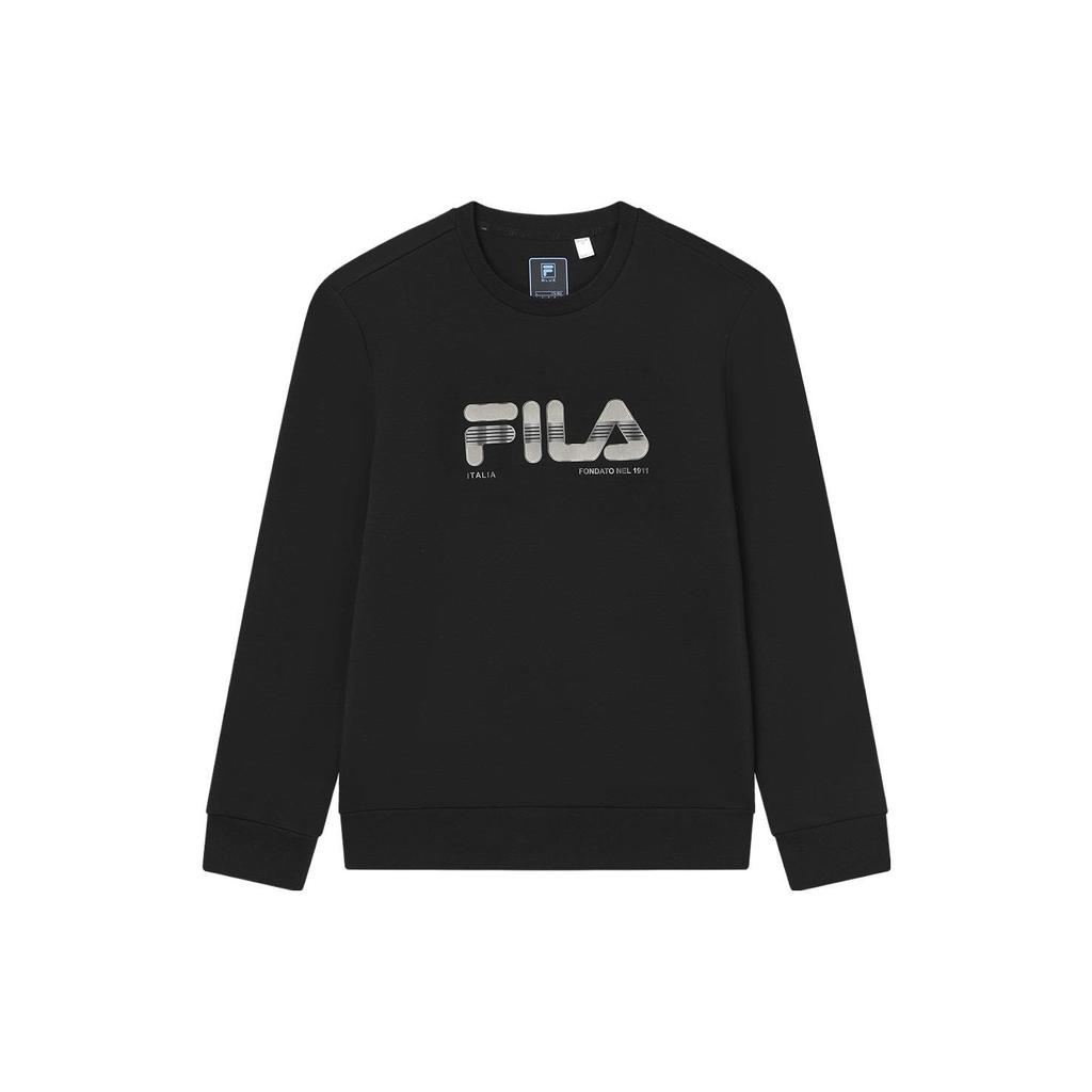 FILA Letter Logo Print Crew Neck Sweatshirt Men Tops Black F11M342211FBK