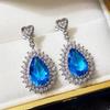 Sweet And Luxurious  Jewelry, European And American Sparkling Personality, Bride'S Wedding, Blue Zircon Earrings