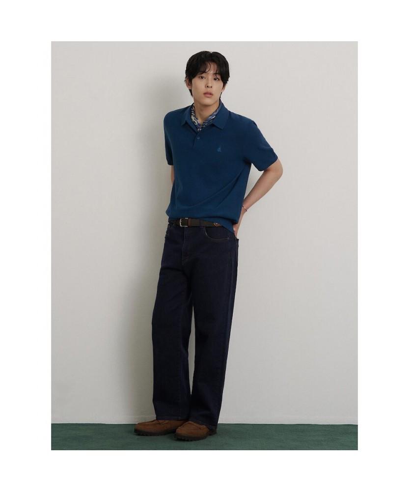 Binpolmen Cotton Silk Collared Neck Knit Blue