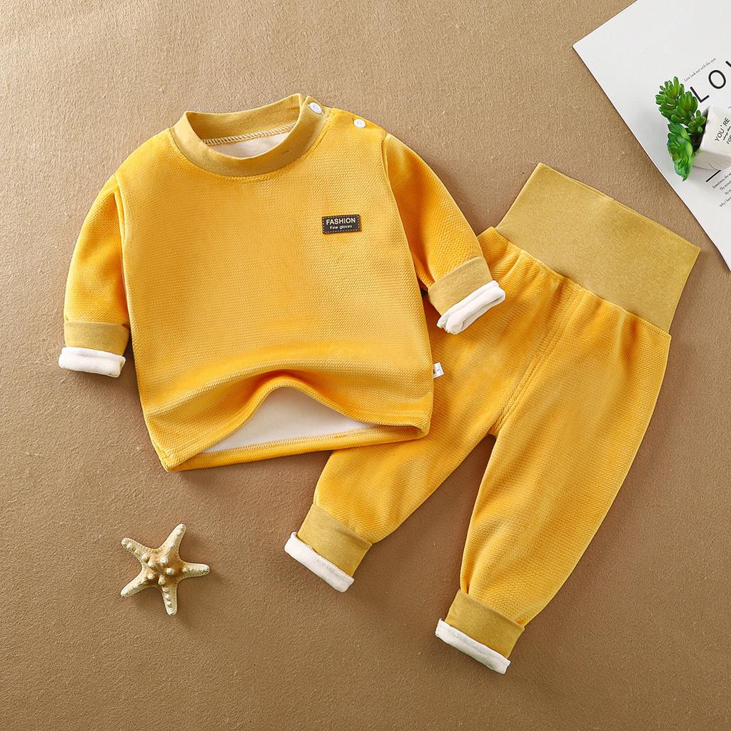 0-4J Winter Kinder Thermo-Unterwäsche Set Fleecegefütterter warmer Schlafanzug für Baby & Kleinkind Thermisches Oberteil + Hose mit hohem Bund Kaltwetter-Basisschicht