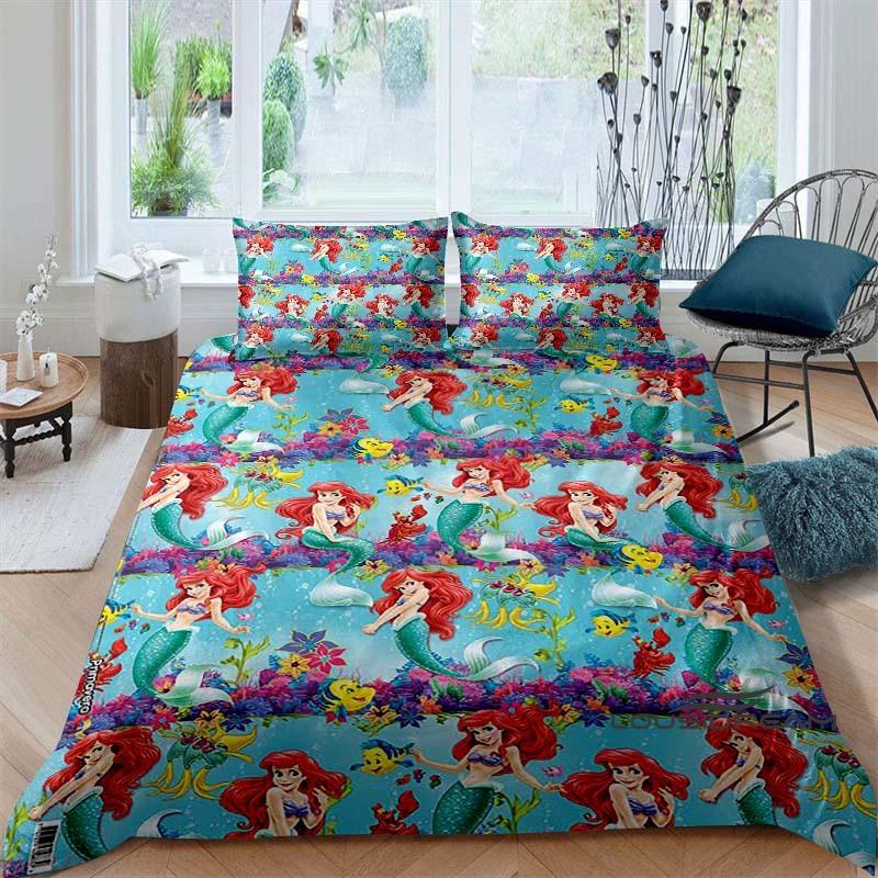 Cartoon The Little Mermaid Duvet and Pillowcase Bedding Set, for Boys and Girls' Bedroom Decor, Children's Gifts.
