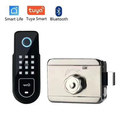 Bluetooth Tuya App Impressão digital Fechadura de porta inteligente Senha de portão Cartão RFID Fechadura de aro Fechadura de porta eletrônica