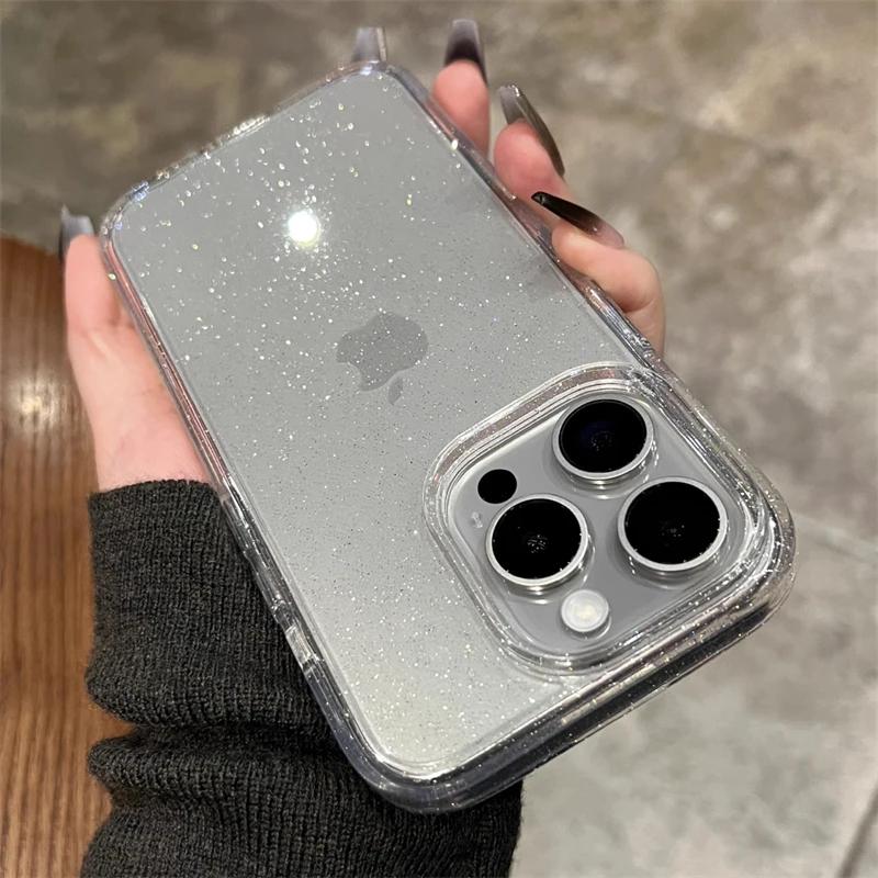 Lyxigt Mjukt Glitter Bling Genomskinligt Fodral För iPhone 16 Pro Max 15 14 13 12 11 X XR XS 7 8 Plus Stötsäkert Transparent Fodral