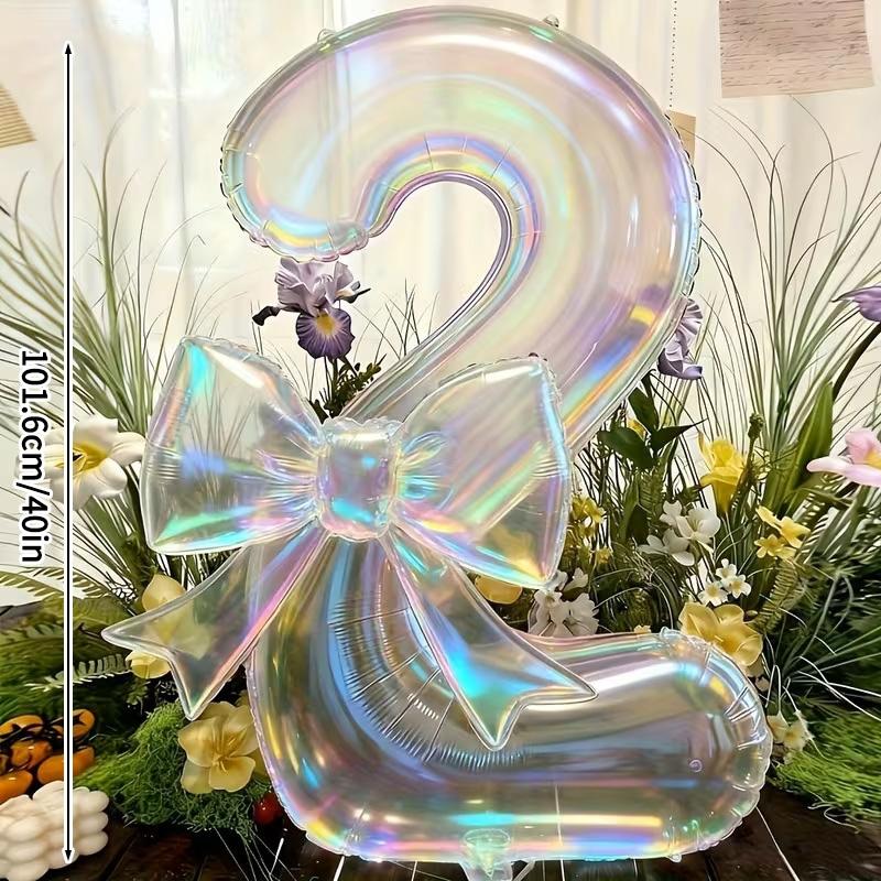 40 inch Colorful Number Aluminum Foil Balloon Laser Bow Set Birthday Decoration Balloon Princess Birthday Party Balloon Gifts