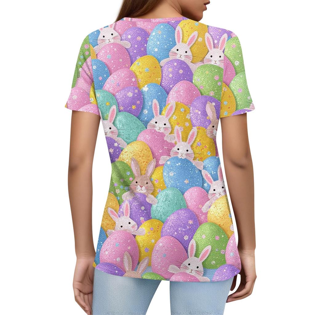 Women's T Shirt Print Button Short Sleeve Daily Weekend Fashion Basic V- Neck Regular Top