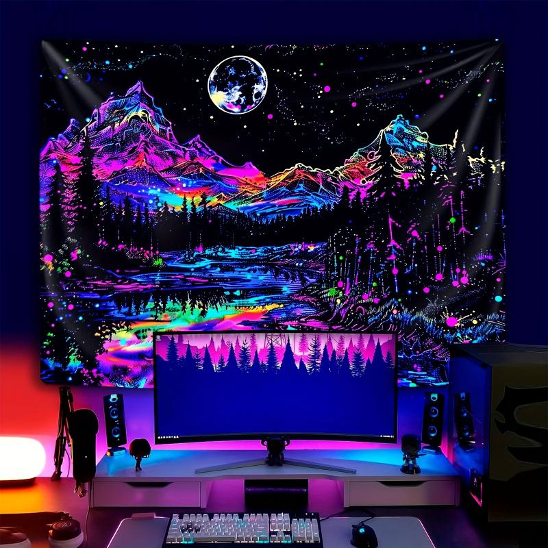 VIKAMA Colorful Starry Sky Mountain Range Moonnight Landscape Decoration Tapestry Bedroom Bedhead Homestay Background Wall Decor