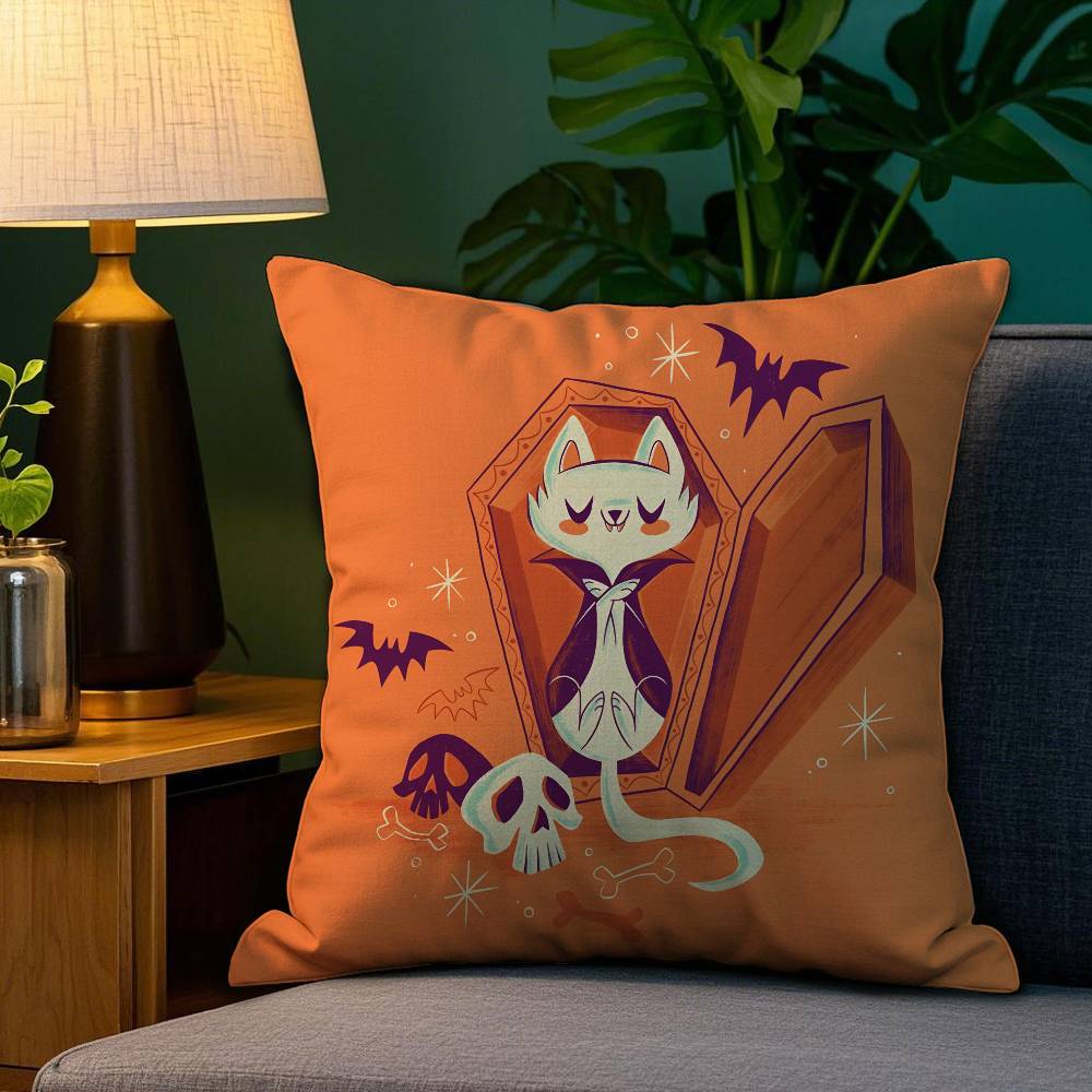 Halloween Cute Lively Orange Cat Pillow Case Plush Fabric Soft Double Sided Print Sofa Cushion Cover Throw Pillow Covers