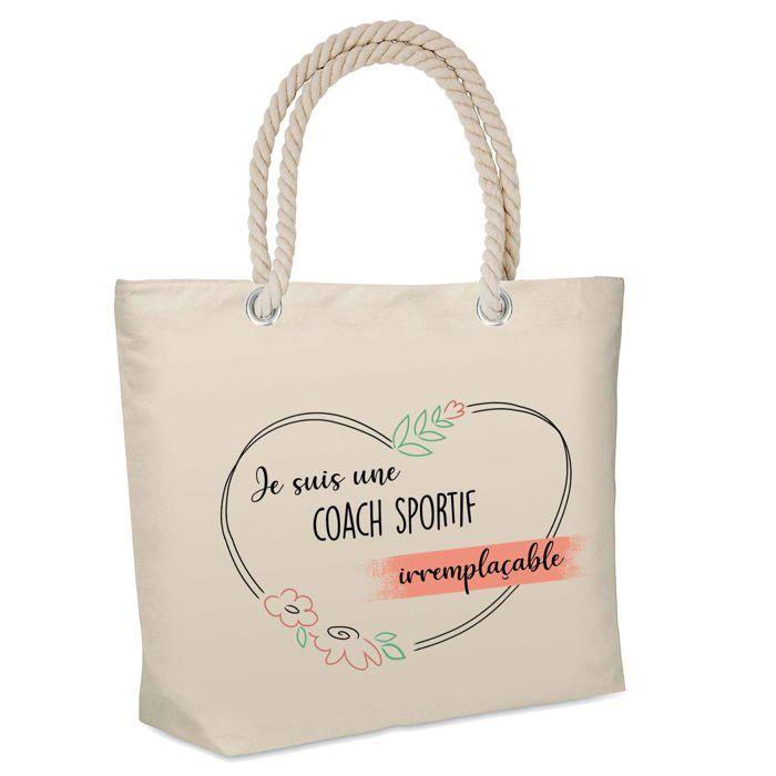 Sac de plage - PLANETEE - isotherme Coach Sportif Irremplaçable - coton naturel - grande contenance - imprimé en France