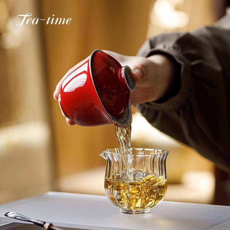 Handbemalte Keramik Gaiwan Teeschale Verbotene Stadt Rote Deckelschale Chinesisches Tee-Werkzeug Tasse Kung Fu Chawan Hersteller Chhai Oolong Tassen