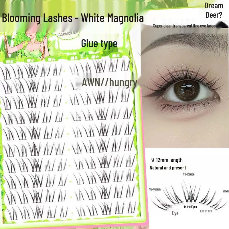 Dream Deer Natural White Magnolia False Eyelashes - Light Makeup, Dense Style, Single Cluster for a Bare Face Look