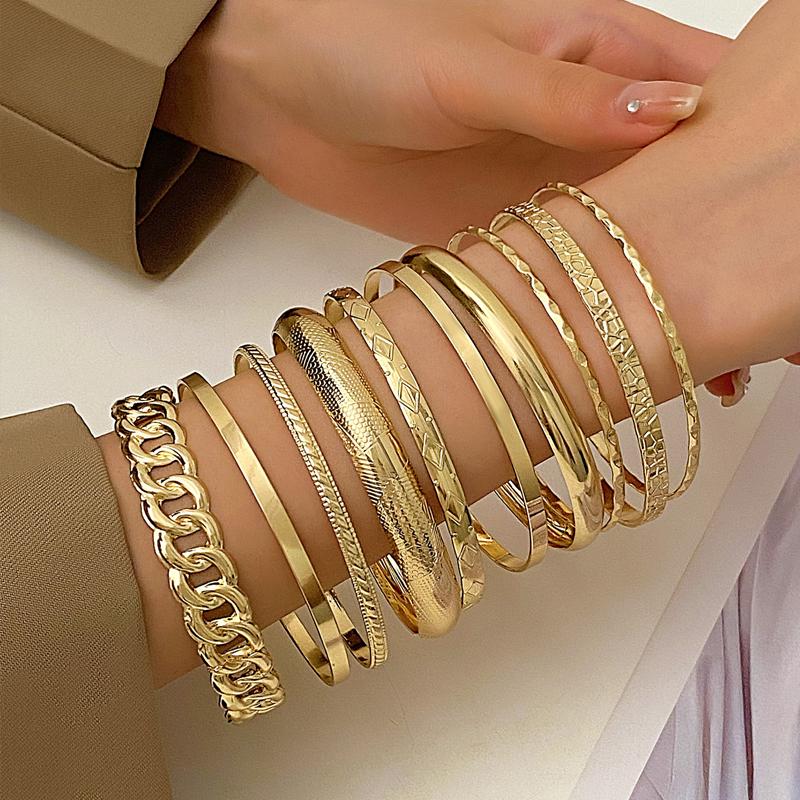 

10 Pcs Punk Trendy Multilayer Bracelets Set for Women Elegant Delicate Twist Sparkling Adjustable Bangles Jewelry Couples Gifts