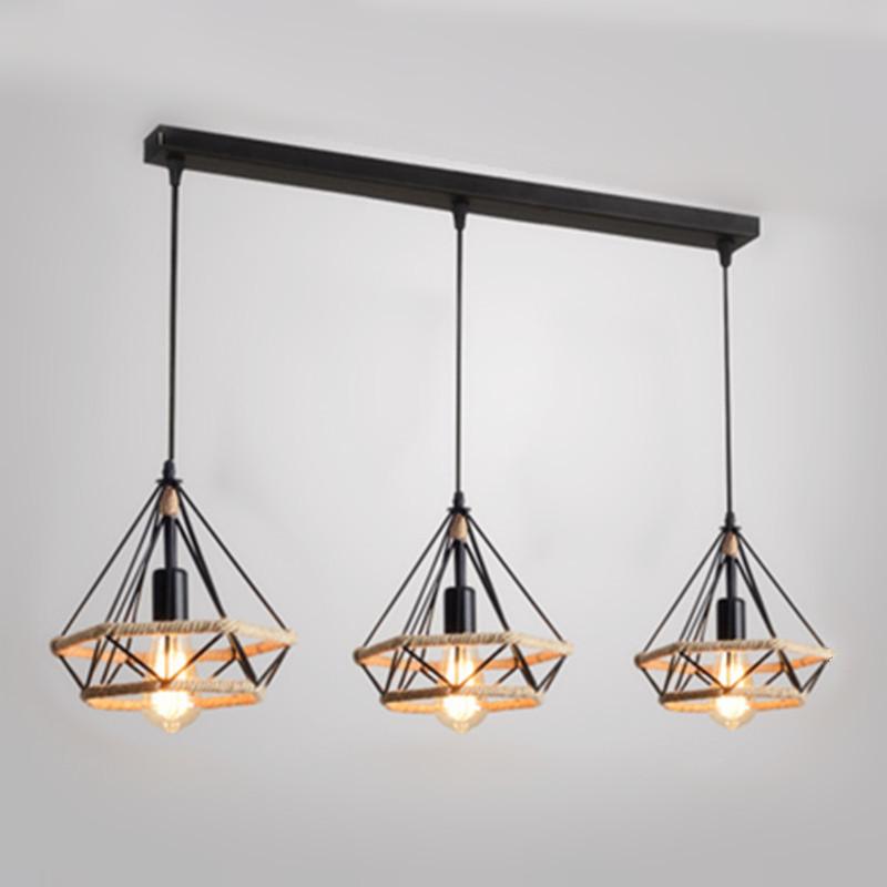 Retro Industrial Hemp Rope Diamond Light for Restaurant, Cafe, Bar, and Loft