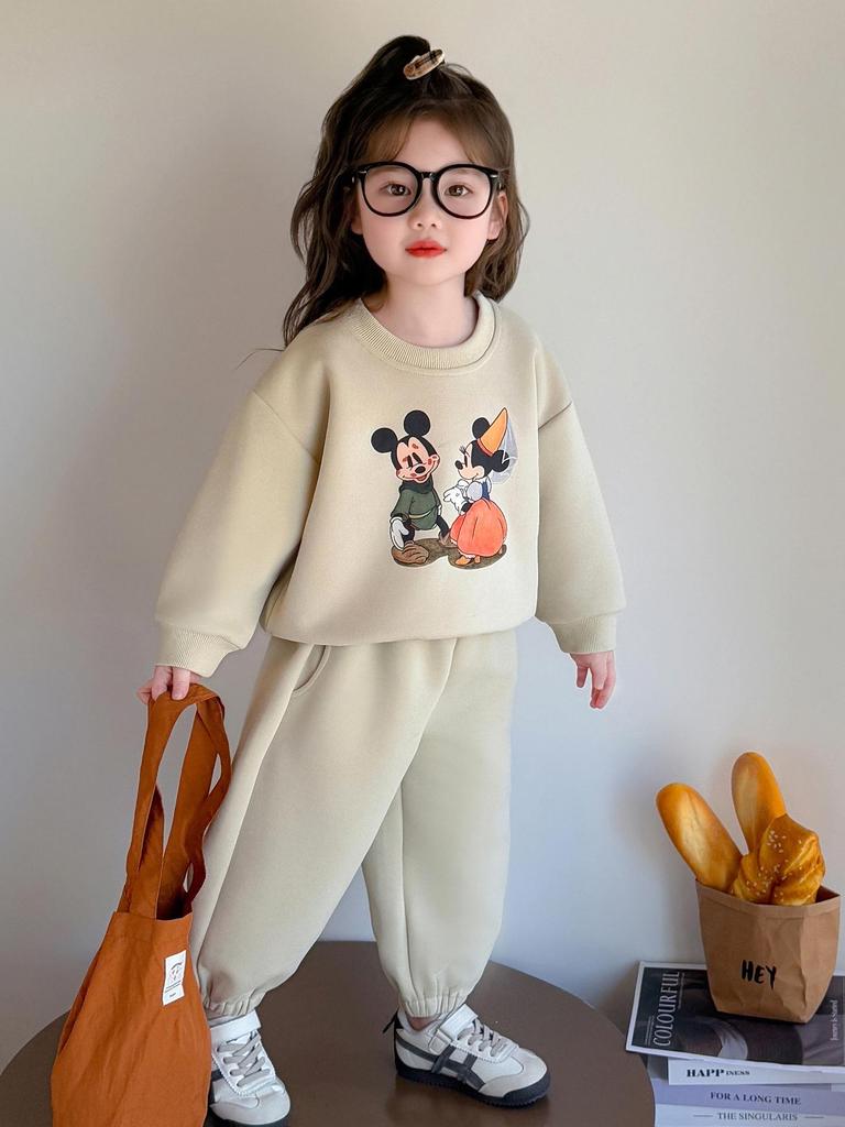 Girls' 2025 Autumn Cartoon Two-Piece Set - Long Sleeve Top & Pants