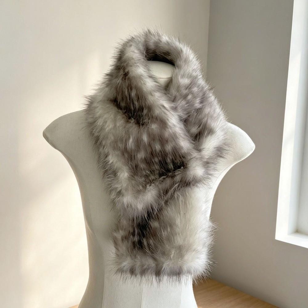 Thickened Plush Scarf Grey Deer Print Winter Shawl Soft Warm Scarf Winter