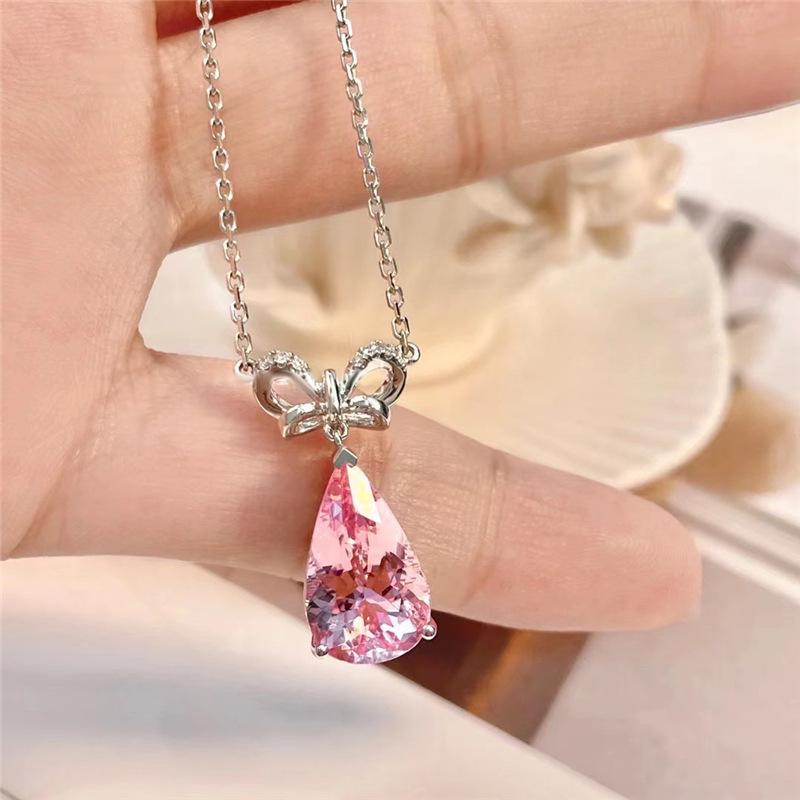 Women's Pink Water Drop Pendant Necklace - Elegant, Non-Fading, Versatile Clavicle Chain