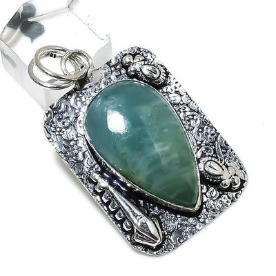 Natürlicher Aquamarin Edelstein Handgefertigter 925 Sterling Silber Anhänger 2,17" H1d89
