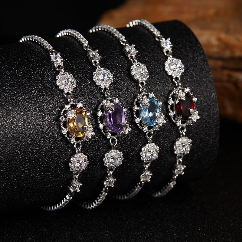 Jewelry Earrings S925 Sterling Silver With Natural Topaz Amethyst Garnet Color Treasure Bracelet Women