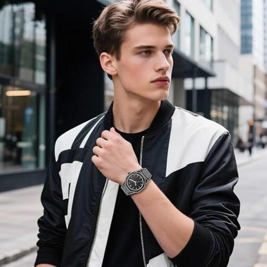 Manga-style mens wristwatch octagonal luminous quartz type 3ATM waterproof analog display removable strap reinforced glass comic-style markings watch