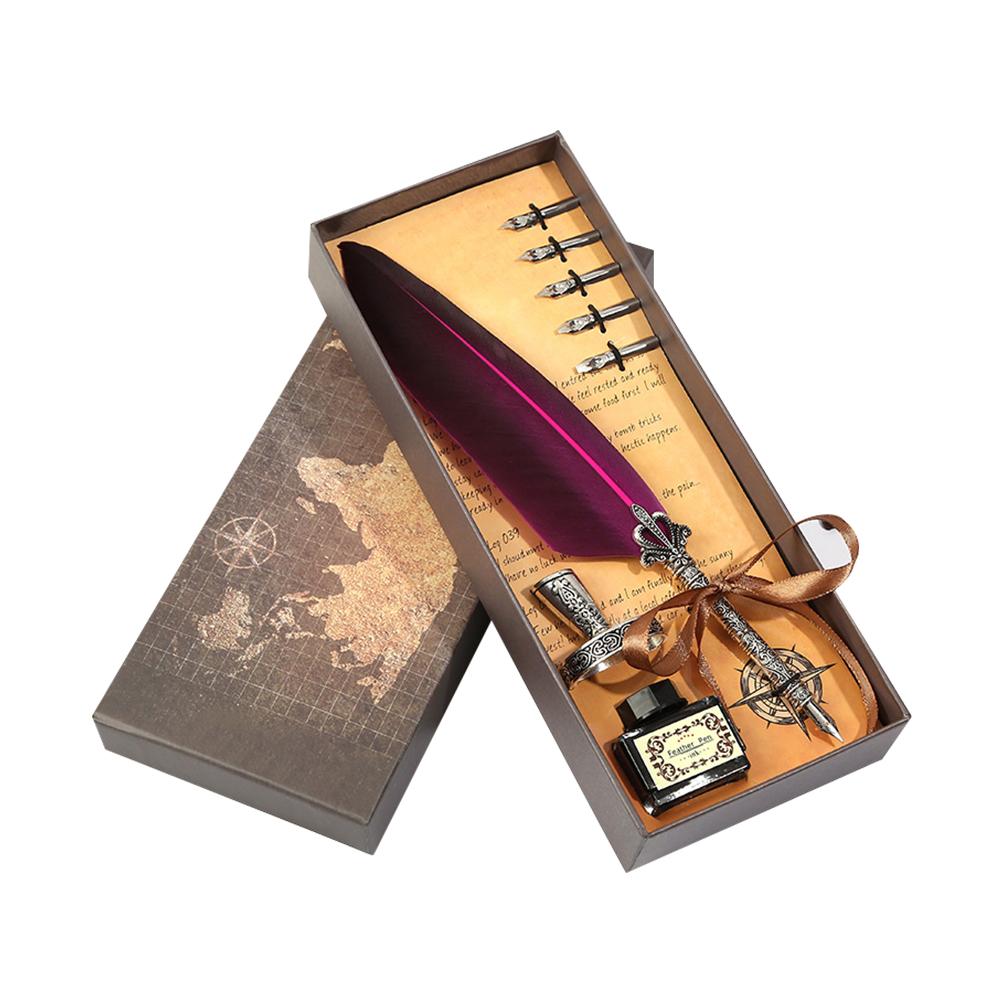 Retro Vintage Calligraphy Feather Dip Pen Fountain Pens Writing Ink Set Creative Stationery Quill Pen Art Supplies Crafts Gifts