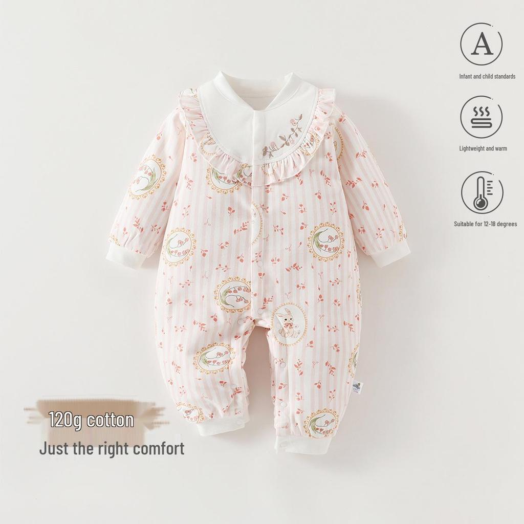 Gesteppter Langarm-Baby-Strampler: Warmer Herbst-/Winter-Einteiler (120g)