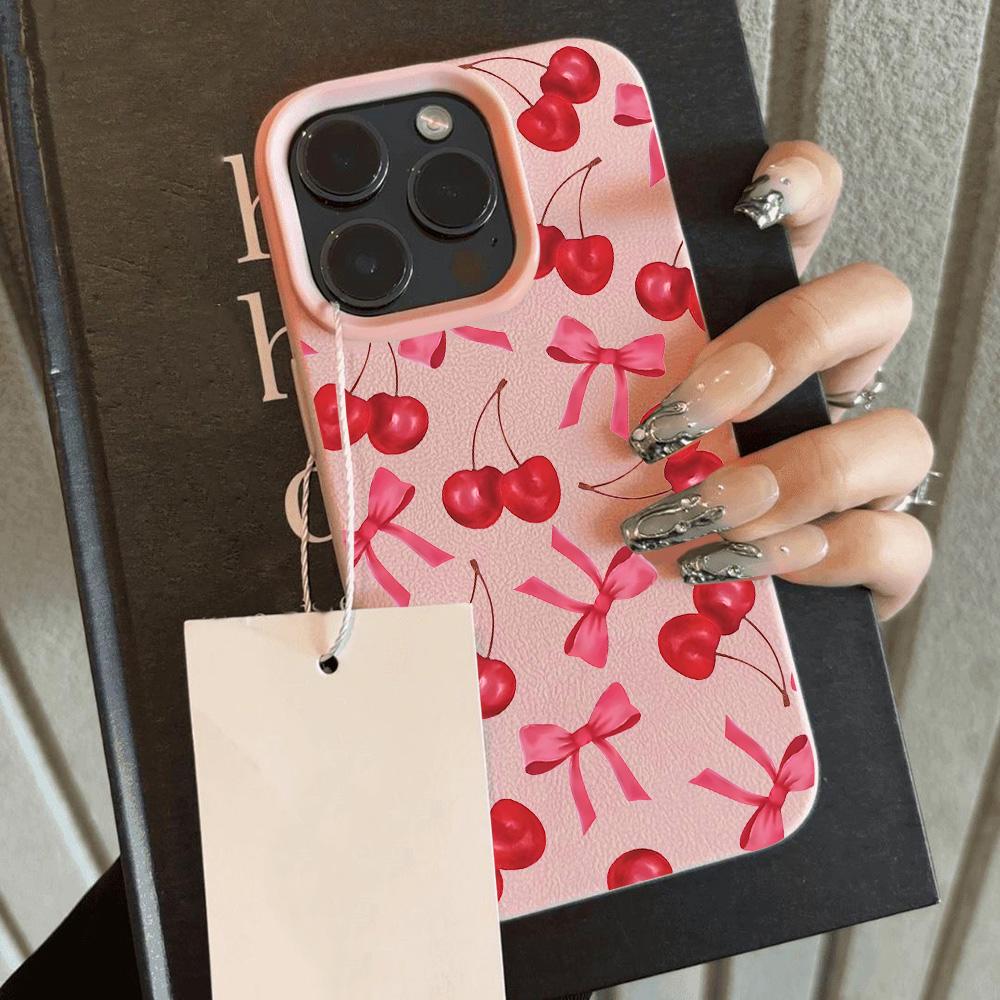 

HOT Cherry Pink Bow Luxury Lichee leather pattern Phone Case For Redmi Note 14 13 12 11 10 9 8 Pro Plus 4G 5G Shockproof Cover Note 13 Pro 4G