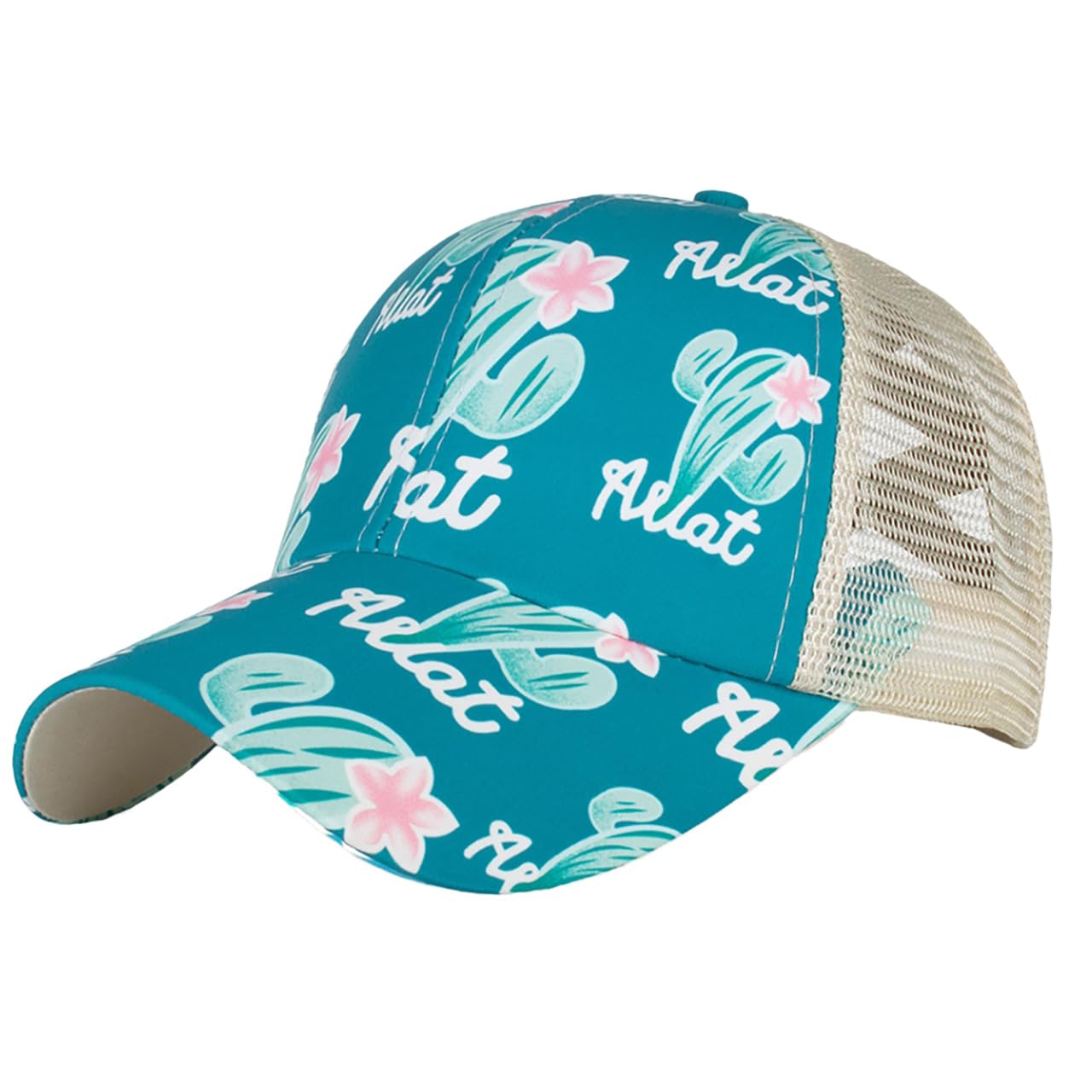 

Cactus Pattern Mesh Cap Ponytail Hat Casual Outdoor CZA003 [White Fang] Women s (Blue) синий