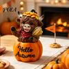 Desktop Pumpkin Sculpture Highland Cow Ornament, Resin Figurine Decorations, Creative Halloween Home Decoration Table Centerpiece for Autumn