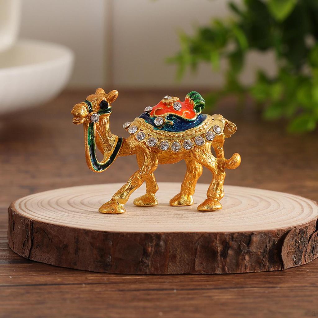 Camel Figurine Enameled Jewelry Box Case Multipurpose Alloy Art Decor Trinket Treasure