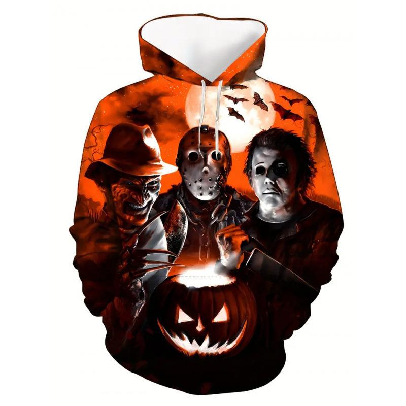 Cross Border 2025 Evropský a Americký Pánský Jaro a Podzim TEMU Halloweenská Hororová Série 3D Tištěná Nová Mikina