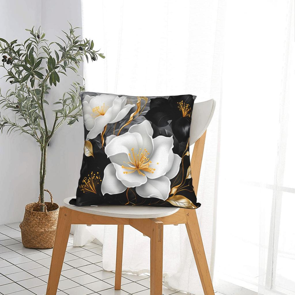 Black White Gold Flower Pillow Cover Soft Cushion Cover Novelty Pillow Case For Sofa Home Decoration