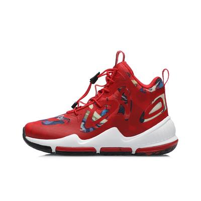Zapatillas de Baloncesto de Caña Alta Li Ning con Absorción de Impactos y Resiliencia Zapatillas para Niños Rojo Negro YKBR016-9