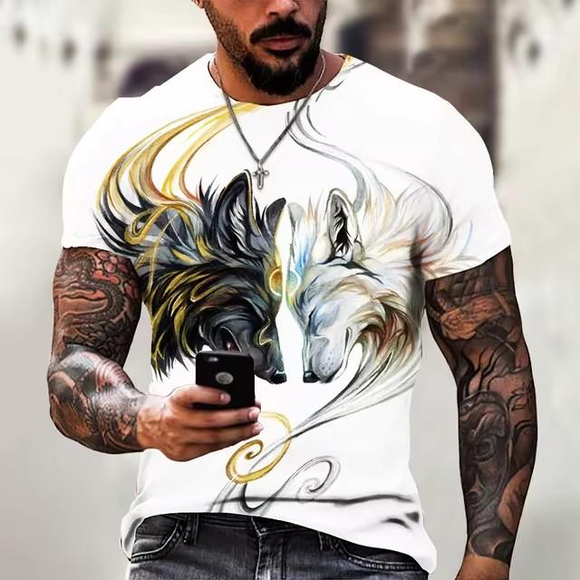 Summer Round Neck 3D Wolf Print Top Fashionable Casual Short Sleeved Men's T-shirts