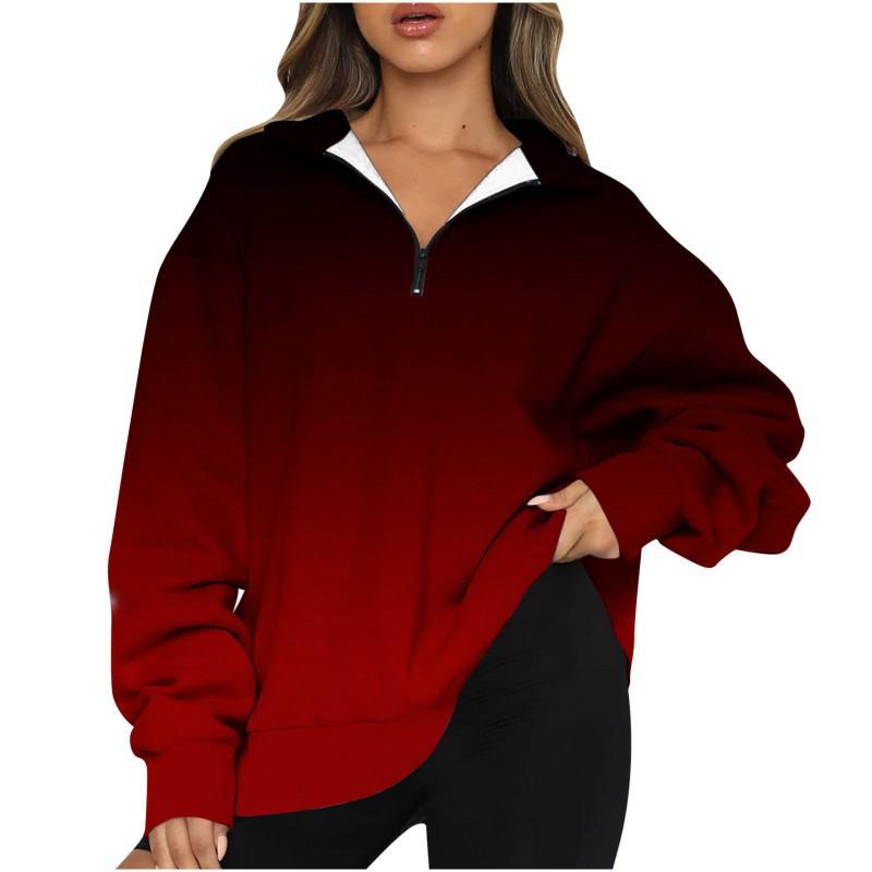 2025 Women's Printed Top Half-zipper Pullover Long-sleeved Sweatshirt Female