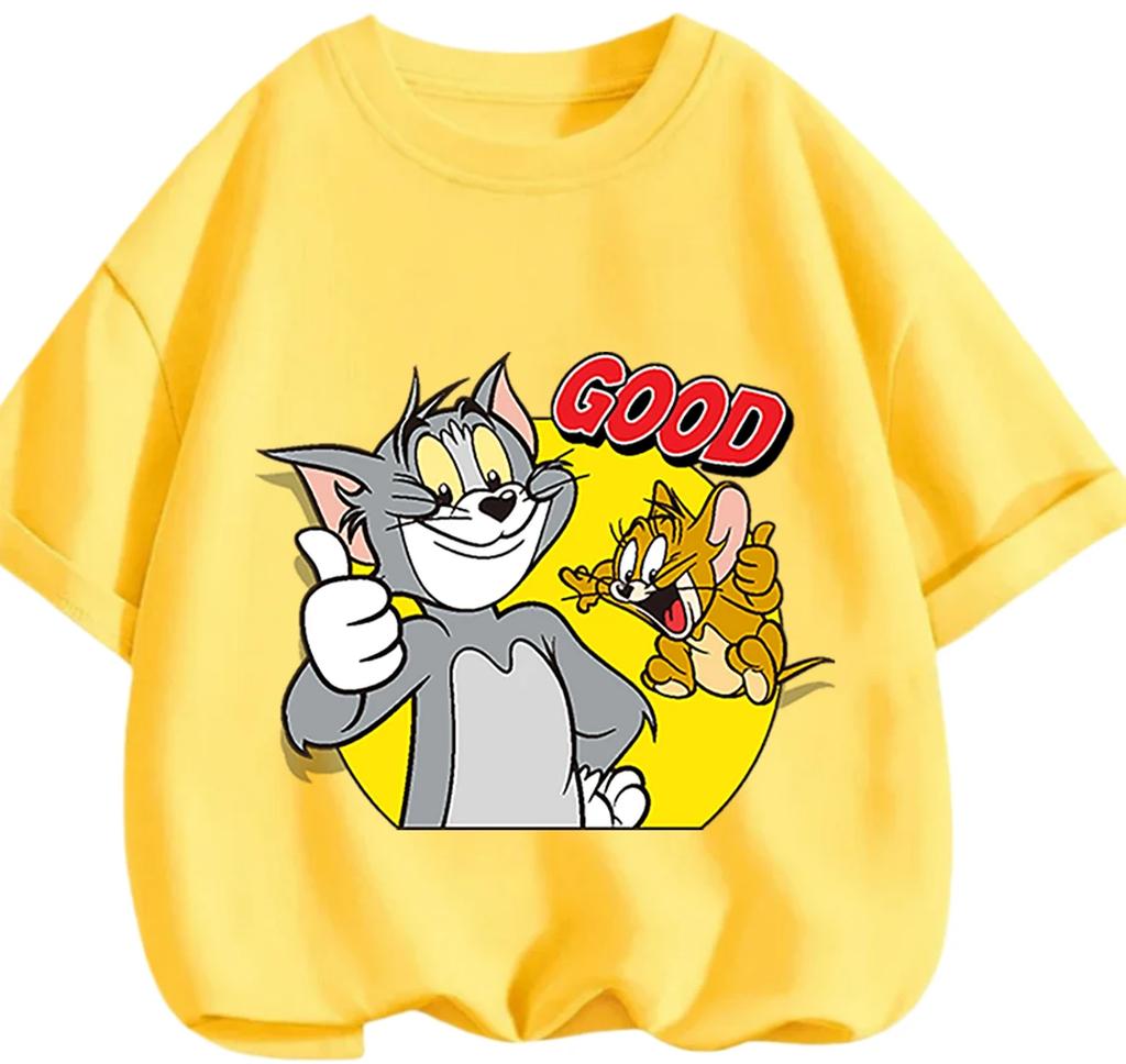 Everyday Wear Tom And Jerry Crew Neck Tee Summer Breathable Casual Short Sleeve Tops For Children