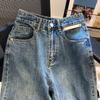 Denim Trousers Vintage Wide Leg Pants Women Korean Straight Long Pants High Waist Casual Loose  Autumn