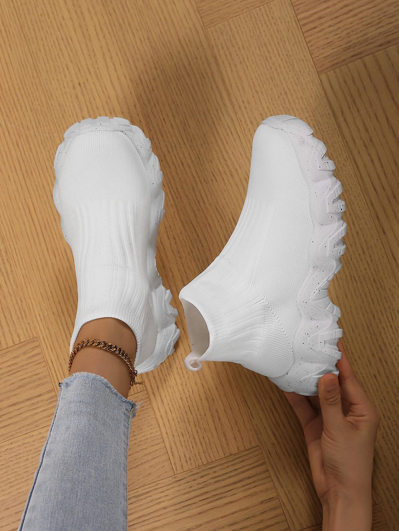 

Однопедальные вязаные носки-туфли женские удобные на плоской подошве модные короткие ботинки мягкие кроссовки модные большого размера 42 белый