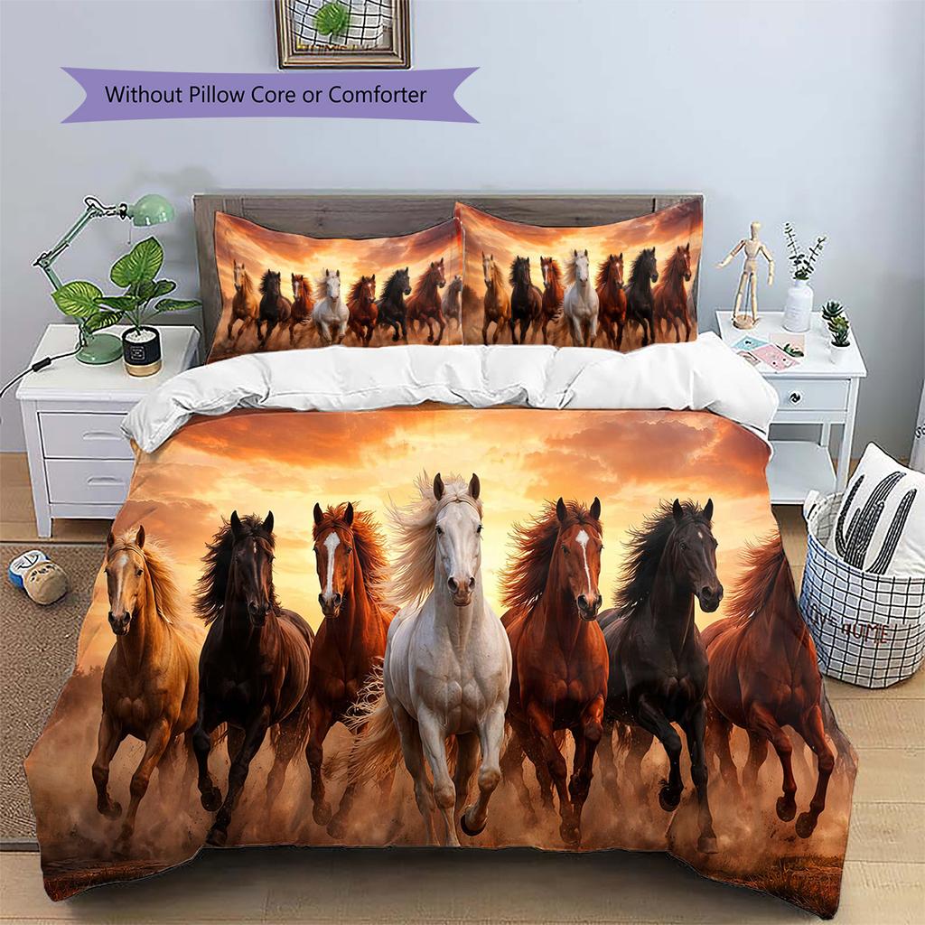 1PC Horse Bedding Quilt Set Quilt Cover Pillowcase Home Decoration Birthday Gift (1 * Duvet Cover + 15 * Pillowcase, Without Core)