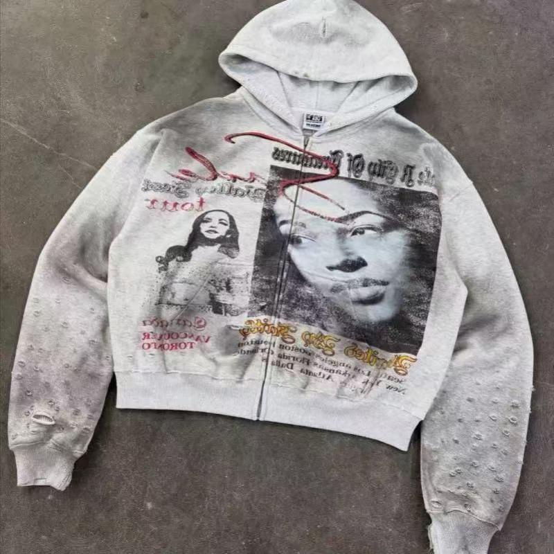 American Streetwear 3D Print Zip Y2K Hoodie Jacket Men Women