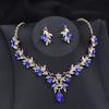 Exquisite 2 Pcs Set Flower Pink AB Crystal Bridal Wedding Jewelry Sets for Women Dangle Earrings and Necklace Sets Blue Green