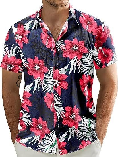 Men's Short Sleeve Shirt, Sunflower Print Loose Fit Shirt, Lightweight Collared Button-Up Casual Top