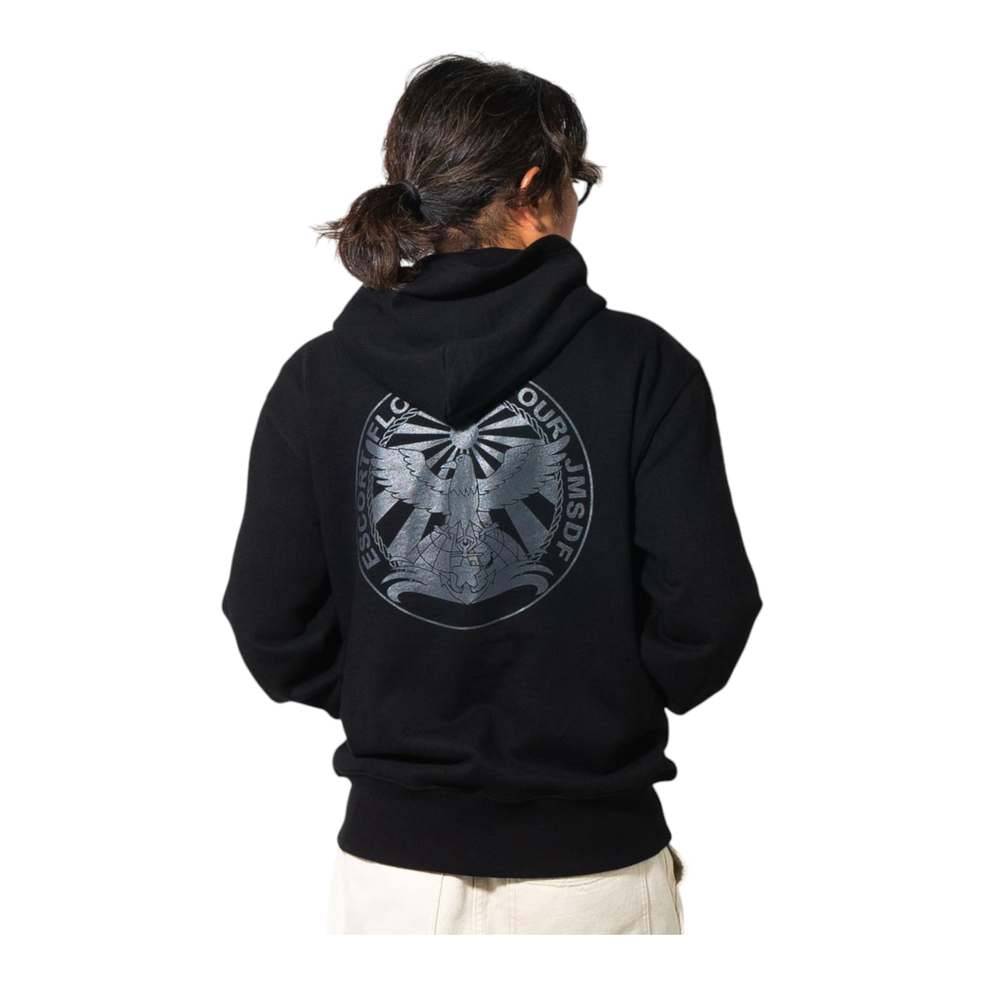 

Fuji Uniforms JSDF Hoodie (4th Escort Flotilla Command) JMSDF Military Hoodie Zip-Up Sweatshirt with Yatagarasu (Black, Medium)