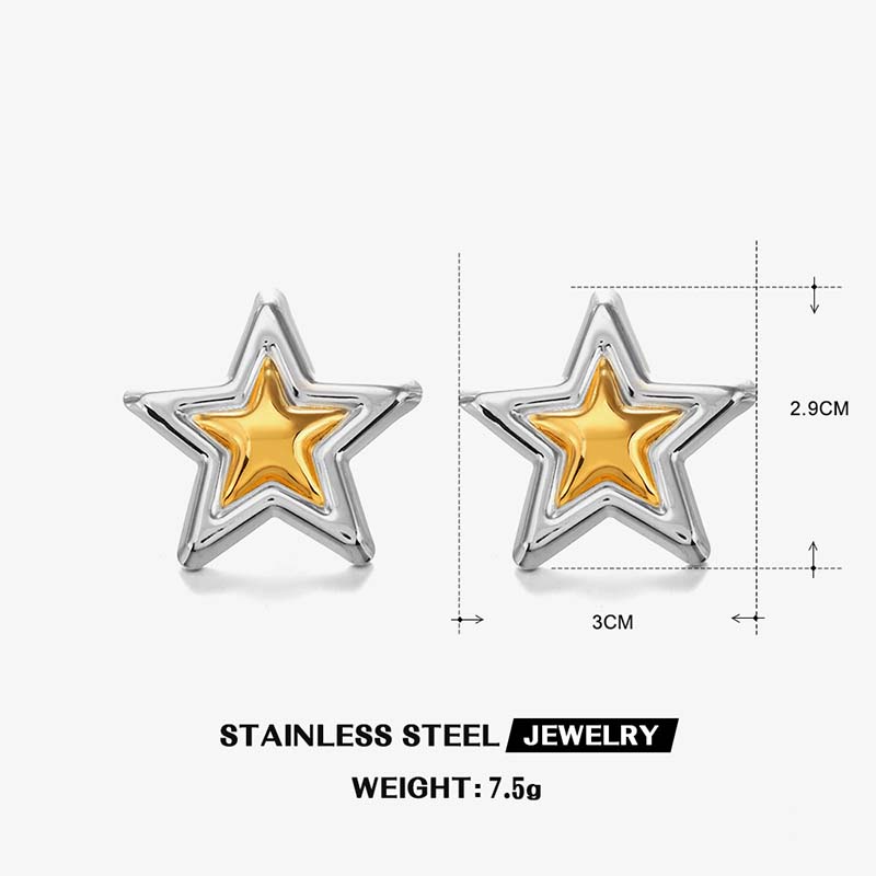 Stainless Steel Five-Pointed Star Stud Earrings for Women Classic Gold Silver Mixed Color Earrings Jewelry Accessories Gifts