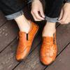 Men Side Zipper Comfy Hand Stitching Split Leather Casual Shoes