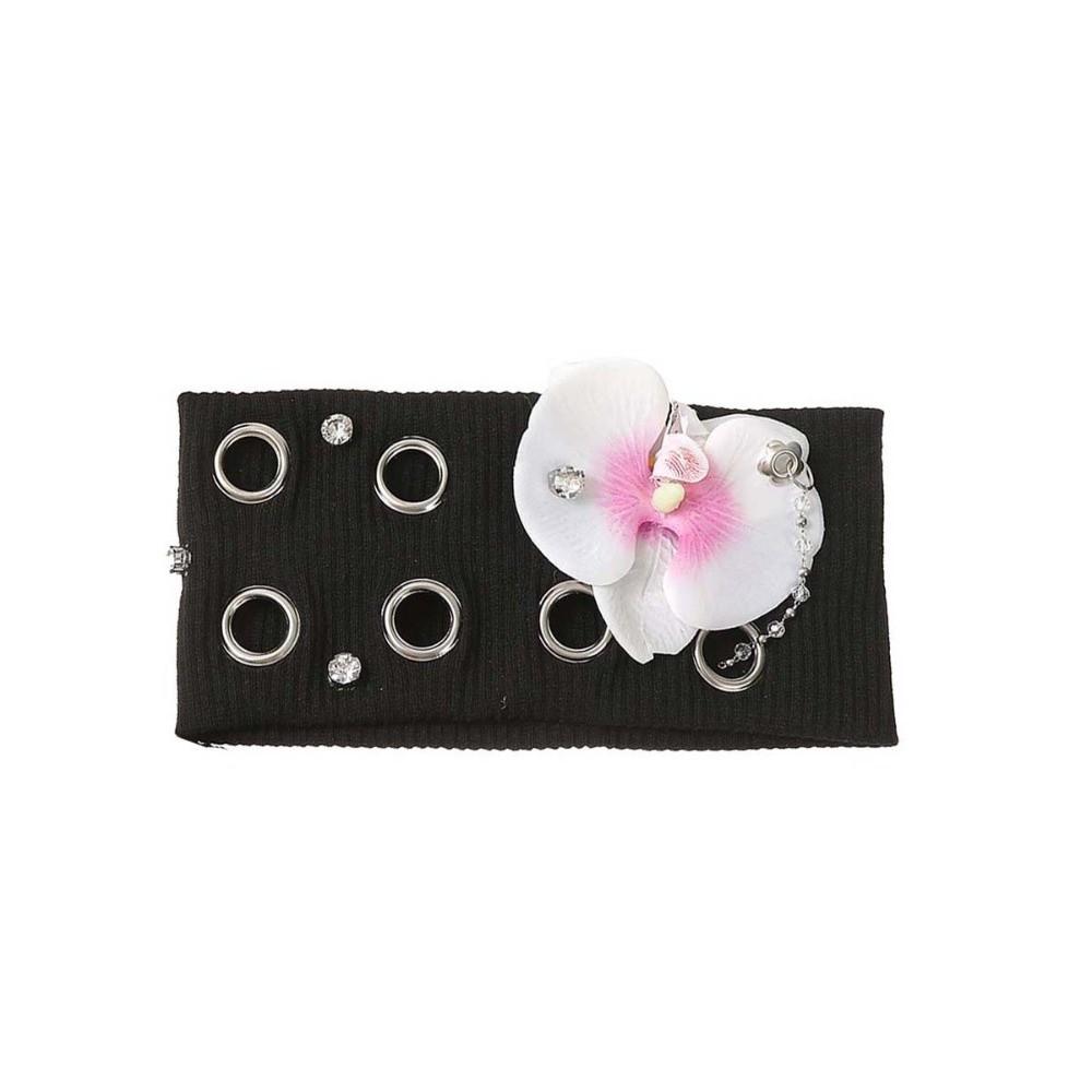 Hollow Out Flower Elastic Headband Hibiscus Rhinestone Chain Headscarf  Girls