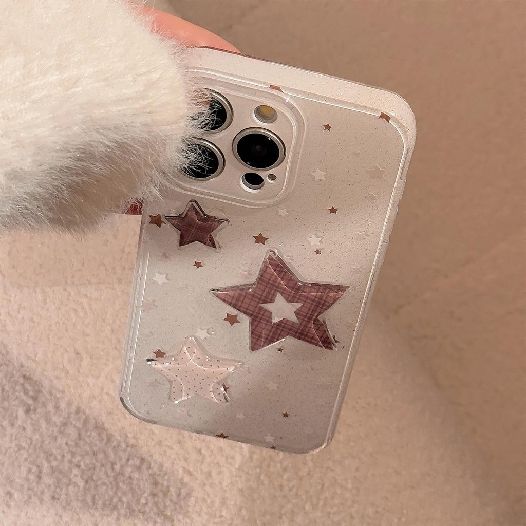 Dreidimensionale braune karierte Sternhülle für Apple 16 Handyhülle Glitzerpuder Iphone15promax Weiche Hülle 14 Doppelschicht 11