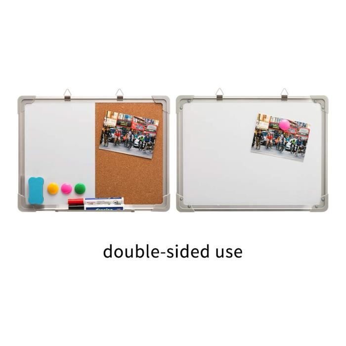 DOEWORKS Tableau Blanc Magnétique &amp; Tableau en Liège, Combinaison de Liège avec Cadre en Aluminium, 40x30cm