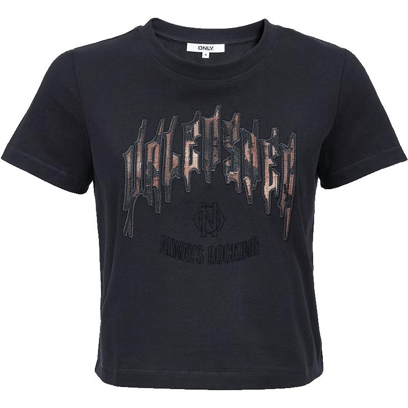 ONLY Women s Spliced Embroidered Round Neck Short T-Shirt L