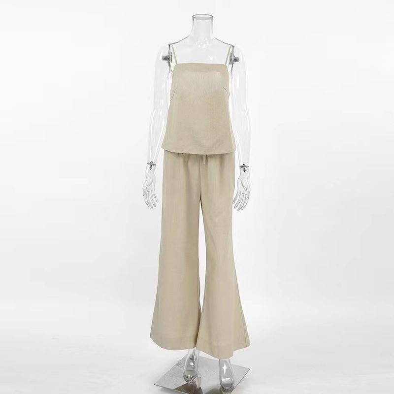 

Fashion Wind Summer Sexy Sling Vest Pants Casual Two-Piece Suit Sexy Vest and Pants Set Khaki L