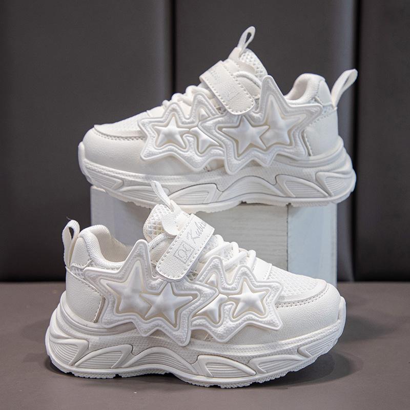 Girls Sports Shoes Fashion Classic Kids Casual Sneakers Children Running Shoes Air Mesh with Stars Breathable 2024 Spring Summer