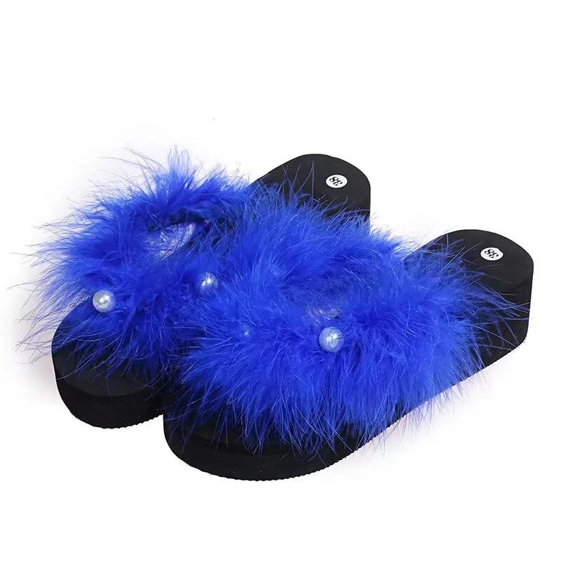 Fashion Outdoor Faux Fur Slippers Cool Slides Furry Sandals 2025 Women Sexy Fur Flip Flops Girl Platform Shoes Summer Thick Sole Shoes